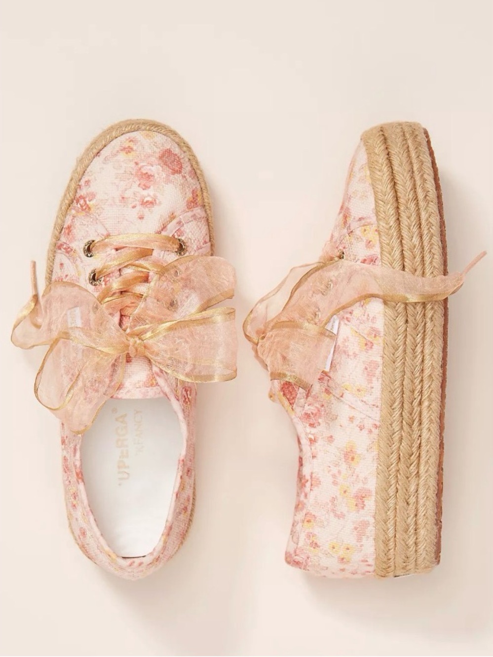 LoveShackFancy x Superga Pink Floral Espadrille Platform Sneakers
